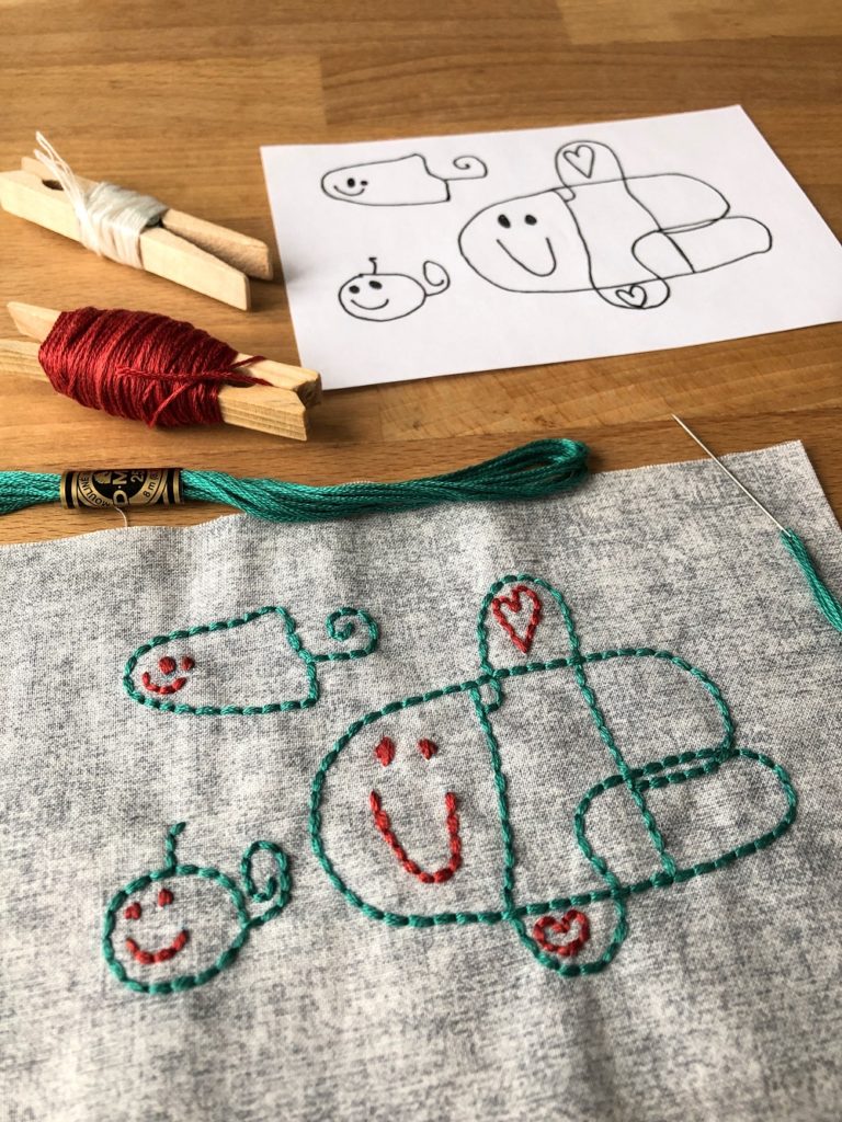 Rocking Robots embroidery tutorial - kid's drawing turned into hand embroidery