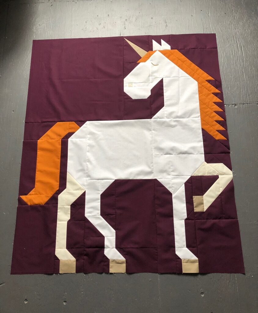 Apples & Beavers, Unicorn Garden quilt along - week 3, completed unicorn section