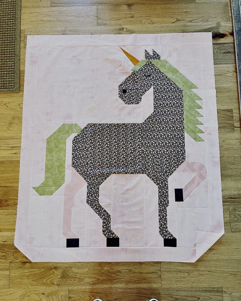 Unicorn Garden quilt top by Pat H.