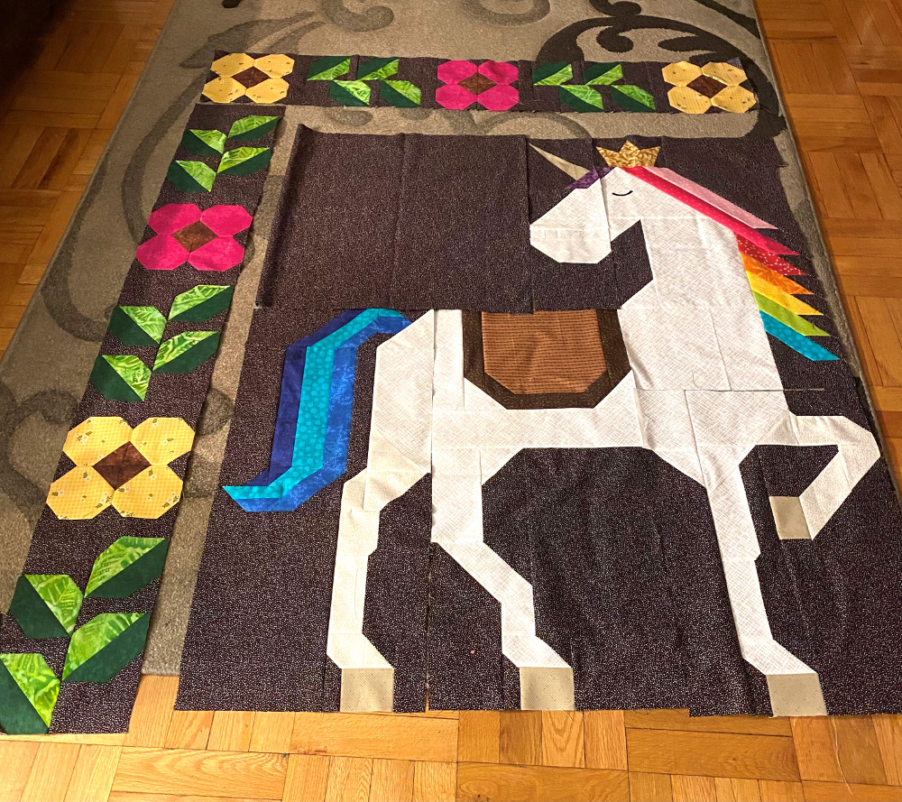 Unicorn Garden quilt top by Patricia P.