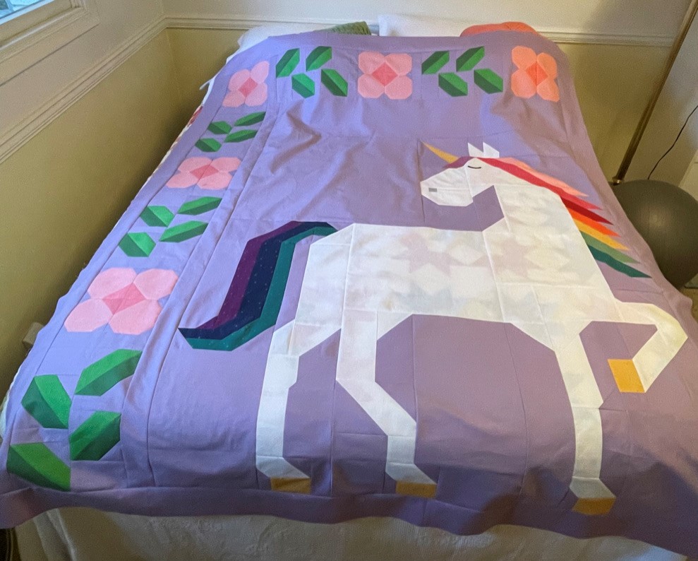 Unicorn Garden quilt top by Stephanie T.