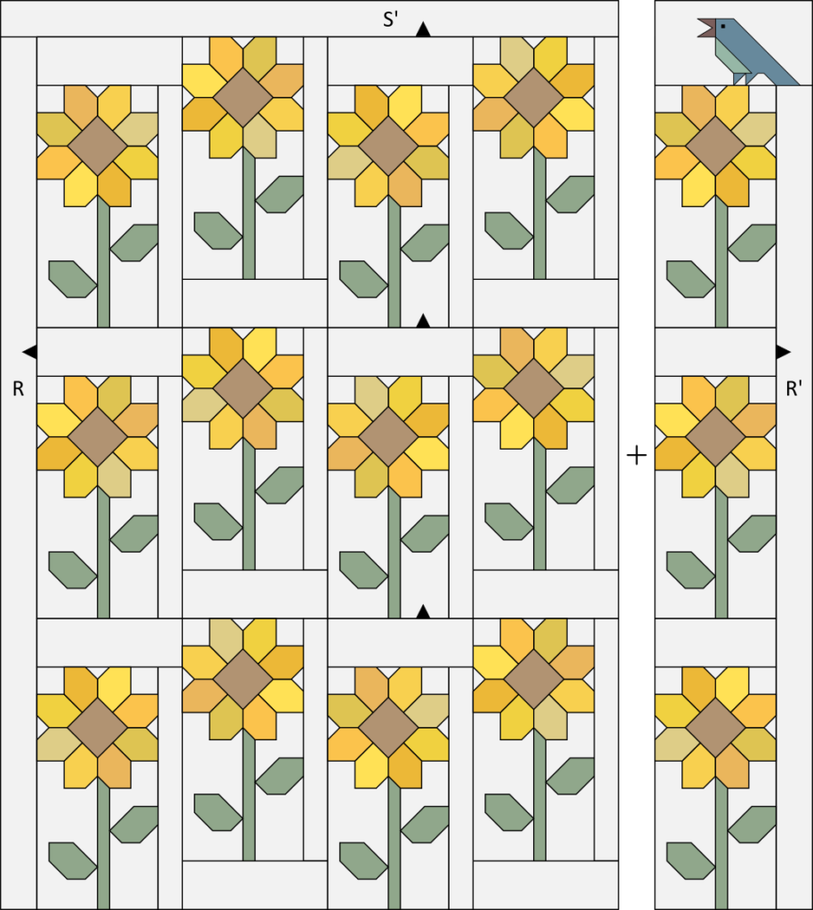 Apples & Beavers, Bird and sunflowers tutorial - Assembly of throw quilt